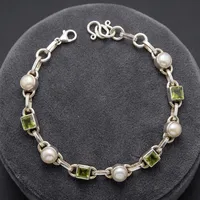 Bracelet en argent sterling 925 authentique avec serti clos, vert herbe printanière, péridot, pour femme
