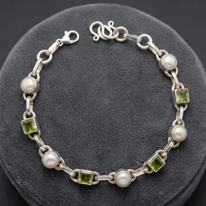 Spring Grass Green Peridot Authentic 925 Sterling Silver Bracelet Bezel Setting for Women - Product Image 5
