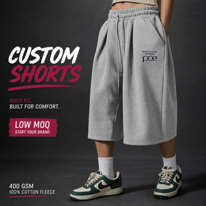Shorts de survêtement Bermuda pour homme en molleton de coton 400 GSM, coupe ample, longueur longue, en French Terry, jambe large - Product Image 1