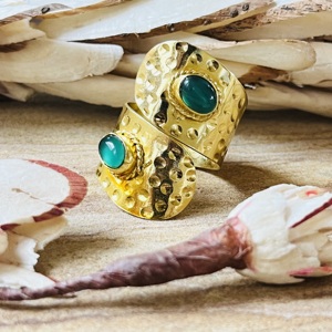 Buyer Top Choice Green Onyx <b>Ring</b> 18k Gold Plated Boho Brass <b>Ring</b> <b>Chunky</b> Wrap Texture <b>Ring</b> Statement Wholesale Handmade <b>Ring</b> - Product Image 1