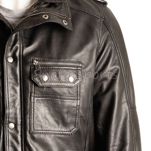 Veste en cuir véritable pour homme de marque personnalisée, coupe-vent, imperméable, style streetwear, vestes en cuir - Product Image 3