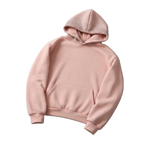 Women's Winter Rhinestone Hoodies 100% Cotton Fleece Lightweight Pullover with Front Custom Logo High Quality Streetwear - Product Image 3