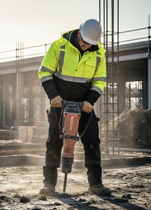 High Visibility Safety <b>Jacket</b> Men Hooded <b>Winter</b> Workwear Reflective Striped <b>Waterproof</b> Fleece Lining Regular Fit - Product Image 4