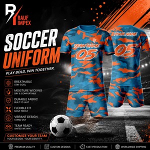 ชุดเสื้อฟุตบอลผู้ชายแบบกำหนดเอง คอกลม แขนสั้น ลายพราง พิมพ์ลายแบบ Sublimation โพลีเอสเตอร์ 320 กรัม แห้งเร็ว ทรงสปอร์ต สำหรับทีม - Product Image 5