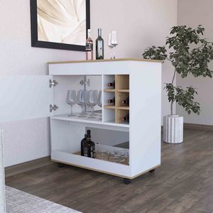 Carrello bar Texas a un'armadietto con sei scomparti per bottiglie, un pannello inferiore e quattro ruote - Product Image 3