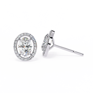 Classic Oval Cut E VS 1 ct Each and Round Lab Grown Diamond 14K Gold IGI Certified <b>Earring</b> <b>Tops</b> for Gift Party & Anniversary - Product Image 4