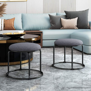 Luxury Upholstered Fabric <b>Stool</b> with Gold Metal Legs Art Deco Design Durable Round Vanity Chair for Bedroom and Living <b>Room</b> - Product Image 3