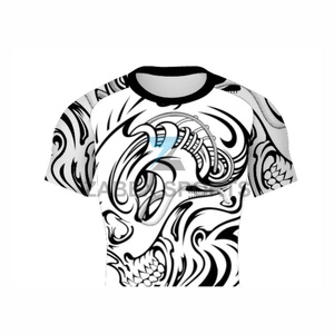 ZABEX SPORTS Men's MMA Training <b>Shirt</b> Sublimation Print Moisture Wicking Athletic Fit <b>Compression</b> Rash Guard White <b>Black</b> Tribal - Product Image 6