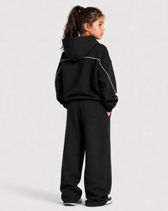 Pantalon de jogging décontracté surdimensionné noir à lignes contrastées pour filles, respirant, en molleton premium, vente en gros, OEM - Product Image 4