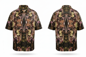 Chemise boutonnée à manches courtes imprimée florale artistique tendance, design abstrait unique, style streetwear décontracté pour l'été - Product Image 3