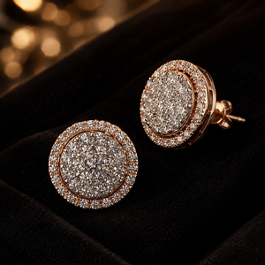 Luxury 14K Rose Gold Natural Round Diamond Cluster Stud <b>Earrings</b> Double <b>Halo</b> Floral Design Rhodium Plated Bridal Wedding Jewelry - Product Image 2