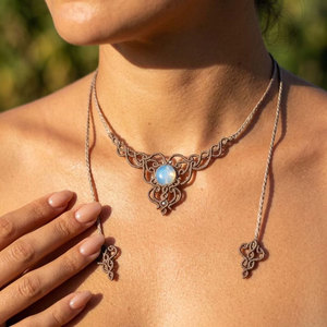 Conjunto de Collar y Pulsera de Macramé de Plata Tai Hecho a Mano al por Mayor, Joyería Boho con Cristales Curativos Ajustable para Mujer, Regalo HARI OM - Product Image 4