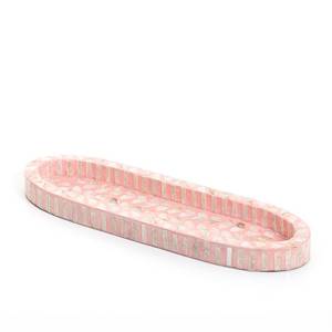 Plateau de service ovale long artisanal en nacre avec bords surélevés, motif mosaïque coquillage et plateau décoratif pour usage domestique - Product Image 6