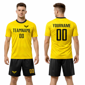 Custom Yellow Soccer Jersey Set Men Football <b>Kit</b> Quick Dry Training Uniform Personalized Team Wear Sports Shirt Shorts Set - Product Image 1