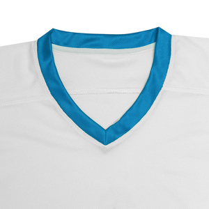 Camiseta de Hockey sobre Hielo Personalizada, Cuello en V, Sin Mangas, Blanca y Azul con Bloques de Color, Sublimada, Impresa, Transpirable, de Malla, que Absorbe la Humedad, Ecológica - Product Image 4