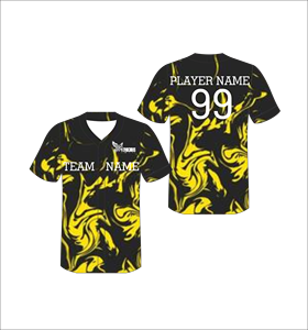 Maillot de baseball personnalisé sublimé, motif marbré noir et jaune, entièrement boutonné, uniforme d'équipe léger et respirant - Product Image 1