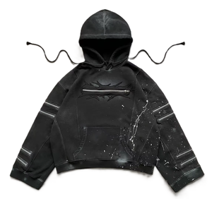 Sweat à capuche pour enfants coupe ample, épais 450 GSM, effet délavé soleil, imprimé éclaboussures de peinture, plusieurs fermetures éclair, personnalisable, collection printemps - Product Image 1