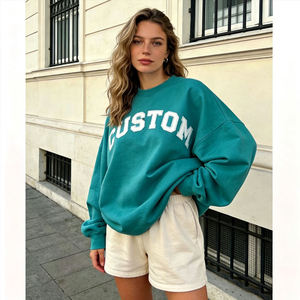 Sudadera Oversize de Cuello Redondo para Mujer, con Estampado de Letras Personalizado, Hombros Caídos, Manga Larga, Tejido de Algodón, Estilo Urbano Informal - Product Image 1