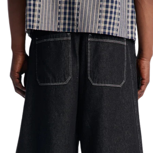 Shorts en jean tissé noir pour homme, coupe large, respirant, ample, en coton, longueur genou, style décontracté streetwear, mode estivale, vente en gros - Product Image 4
