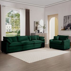 Set componibile da soggiorno in tessuto di velluto a coste verde moderno della metà del secolo con 3 posti e monoposto componibile con 2 bracci 4 cuscini - Product Image 3