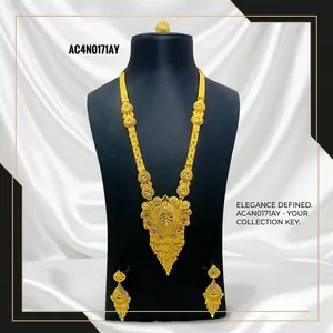 Arabic African Bridal Wedding Jewelry Set Gold Plated Brass Box <b>Chain</b> Pendant Necklace with Tassel Earrings for Women AC4N0171AY - Product Image 2