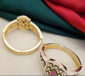 Stylish Simple <b>Gold</b> Finish With Stones Look Two <b>Set</b> OF <b>Bangles</b> Stylish Openable <b>Bangles</b> for Women For Wedding Wear - Product Image 2