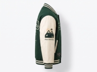 Chaqueta Varsity Unisex Verde con Letra R, Cierre de Botones, Bolsillo Frontal Bordado, Corte Regular, Estilo Urbano, Ropa de Invierno 3D