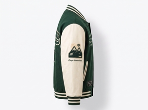 Chaqueta Varsity Unisex Verde con Letra R, Cierre de Botones, Bolsillo Frontal Bordado, Corte Regular, Estilo Urbano, Ropa de Invierno 3D - Product Image 4