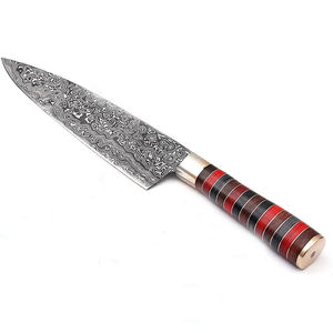 Couteau de chef moderne personnalisé fait main Burraq, lame en acier Damas de 7 pouces, épaisseur 3,0 mm, manche en bois, étui en cuir - Product Image 4