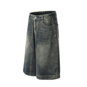 Nuevos shorts de mezclilla de punto con lavado ácido, transpirables, de secado rápido, de cintura alta para hombre, estilo casual, ajuste holgado, pierna ancha recta, para gimnasio y running. - Product Image 6