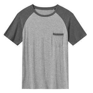 Vente en gros de pyjamas d'été pour hommes, respirants, décontractés, en deux pièces, en coton, ensemble t-shirt et short - Product Image 2