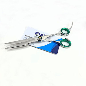 Stainless Steel Professional Right-Handed Hair Cutting Scissors Green Finger <b>Rings</b> Medium Handle Adjustable Screw for Barber - Product Image 1