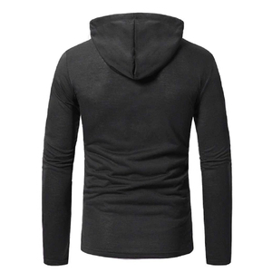 Camiseta de Manga Larga con Capucha para Hombre, Color Sólido, Cierre de Botones, Corte Ajustado, Informal, Tejido de Punto, Algodón, Otoño 2026 - Product Image 2