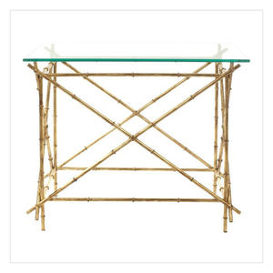 Table d'appoint à deux niveaux en aluminium finition or de luxe avec plateau en verre, table d'appoint géométrique moderne pour la décoration du salon - Product Image 2