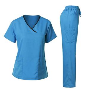 Tenues d'hôpital blanches pour infirmières, ensemble de blouses d'hôpital personnalisées, chemise à col en V, pantalon avec poches, tricoté, respirant, confortable, vente en gros - Product Image 6