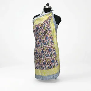 Hand Block Printed Cotton <b>Sarong</b> Yellow Floral Beach Wrap Scarf Lightweight Summer Cover Up for Women Resort Travel Wear - Product Image 4