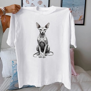 Illustration de chat Sphynx T-shirt confortable en pur coton pour femme - Product Image 1