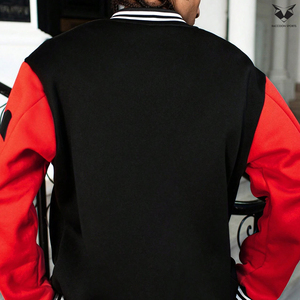 Chaqueta Varsity Gráfica para Hombre, Chaqueta Bomber Negra con Mangas Rojas y Estampado Personalizado, Uniforme de Béisbol Bordado Estilo Hip Hop - Product Image 5