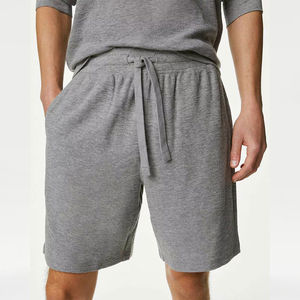 Shorts Bermuda en coton gris pour homme avec cordon de serrage à la taille et poches, style décontracté, tissu tricoté, couleur unie, design respirant - Product Image 4
