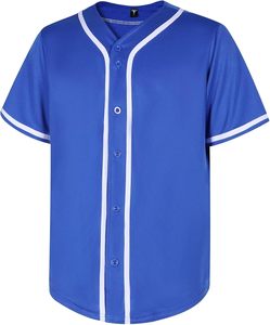 Camiseta Deportiva Casual de Poliéster de Secado Rápido con Cuello en V Azul y Ribete Blanco, Estilo Béisbol, Manga Corta, para Verano - Product Image 1