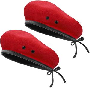 Bérets unisexes personnalisés, décontractés, sportifs, 100% laine, doublure colorée brodée personnalisée, rouge, bérets français formels, respirants, pour les fêtes - Product Image 1