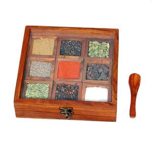 Medieval <b>Spice</b> <b>Box</b> With Spoon in Shesham Wood Handmade Kitchen Indian 9 Container With Lid Storage <b>Box</b> Gift - Product Image 6