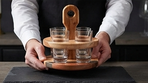 Porte-verres rond classique en bois à double étage avec poignée pour rangement de cuisine et de bar, style rustique - Product Image 5