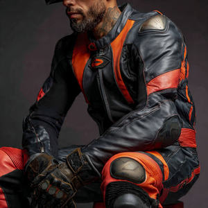 Ensemble de combinaison de moto en cuir pour homme, veste et pantalon, tenue de motard intégrale, été et hiver, imprimé - Product Image 4