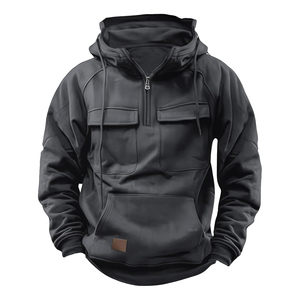 Men's Grey Quarter <b>Zip</b> <b>Hooded</b> Sweatshirt Fleece Casual Autumn Wear Regular Fit Solid Color Pocket Design - Product Image 1