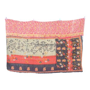 Indian <b>Handmade</b> Print Kantha <b>Quilt</b> Set Indian Reversible Hand Stitched Heavy Throw Old Sari Blanket Patch Work Heavy <b>Quilt</b> - Product Image 2
