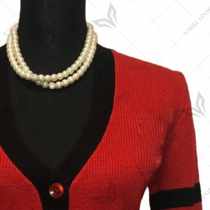 Custom Delta Sorority <b>Red</b> & Black Chenille V-neck Casual <b>Wool</b>/Acrylic Vintage Winter Solid Embroidery Greek Cardigan Sweater - Product Image 5