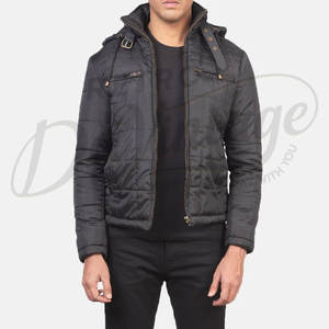 Chaqueta Acolchada Negra de Invierno para Hombre con Capucha Desmontable, Corte Ajustado Informal, Cálida, Acolchada, Resistente al Viento, Abrigo Térmico para Exteriores - Product Image 6
