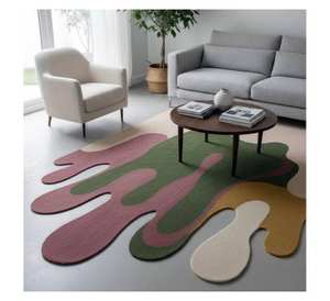Tapis esthétique d'art moderne, tapis géométrique à motifs patchwork haute densité avec bord ondulé unique pour la décoration intérieure, tapis doux antidérapant - Product Image 1