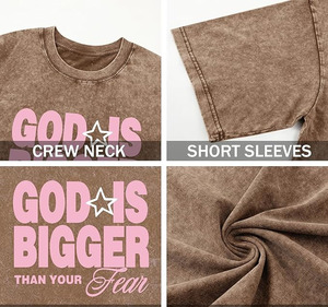 T-shirt graphique oversize délavé style vintage en coton épais, streetwear, avec impression typographique personnalisée - Product Image 5